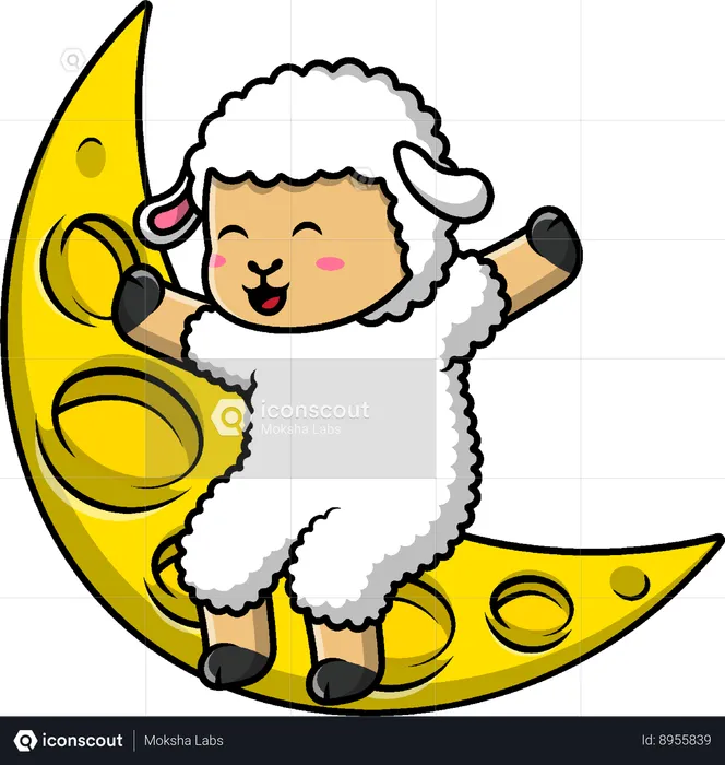 Moutons assis sur la lune  Illustration