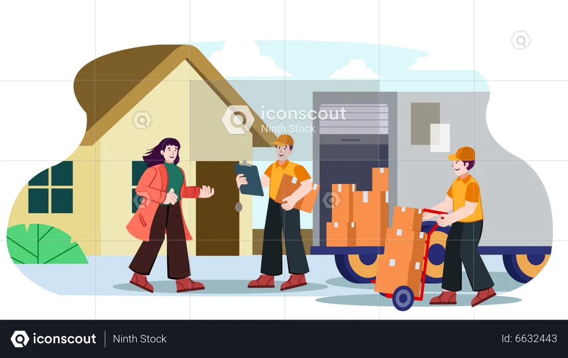 Mover holding cargo box and provide home moving service  Illustration