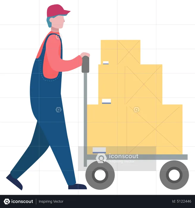 Mover in uniform with boxes Trolley  Illustration
