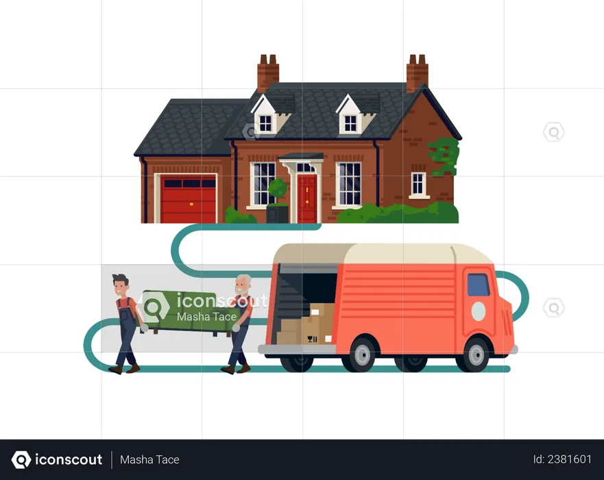 Movers Company workers holding couch  Illustration
