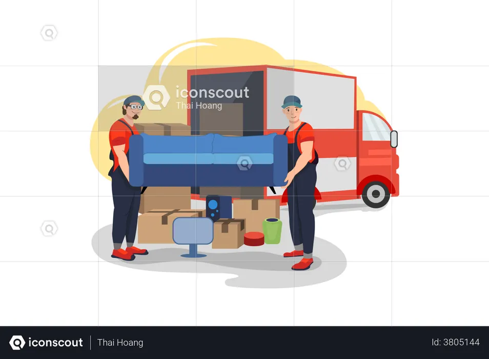 Movers picking up a sofa  Illustration