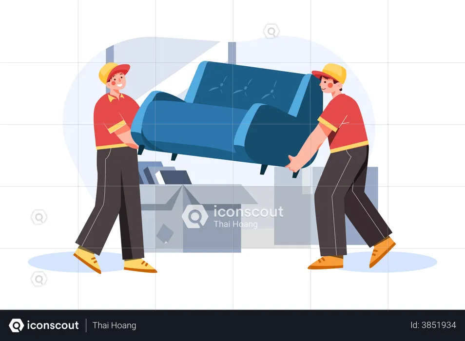 Movers picking up a sofa  Illustration