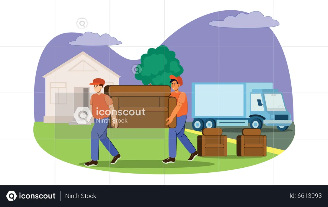 Movers picking up sofa  Illustration