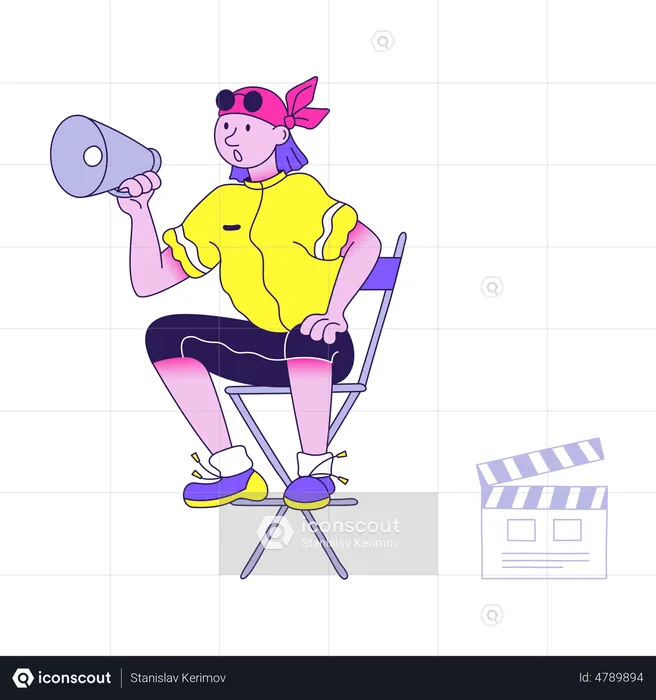 Movie director making movie while holding megaphone  Illustration