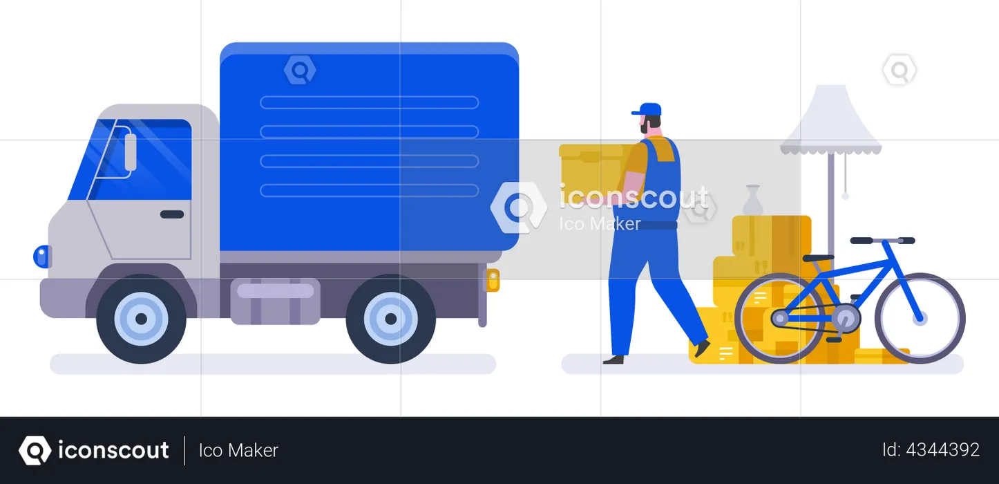 Moving with various boxes to new home  Illustration