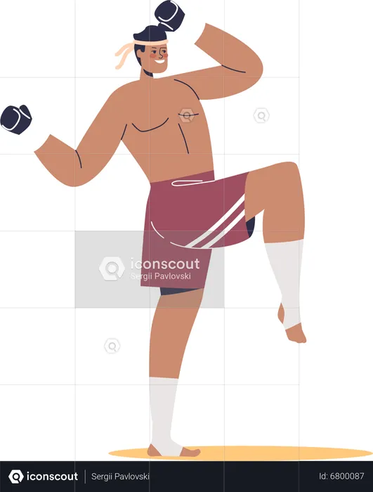 Muay thai male fighter ready for competition  Illustration