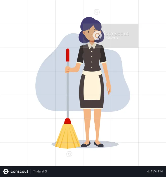 Mucama con trapeador de limpieza  Ilustración