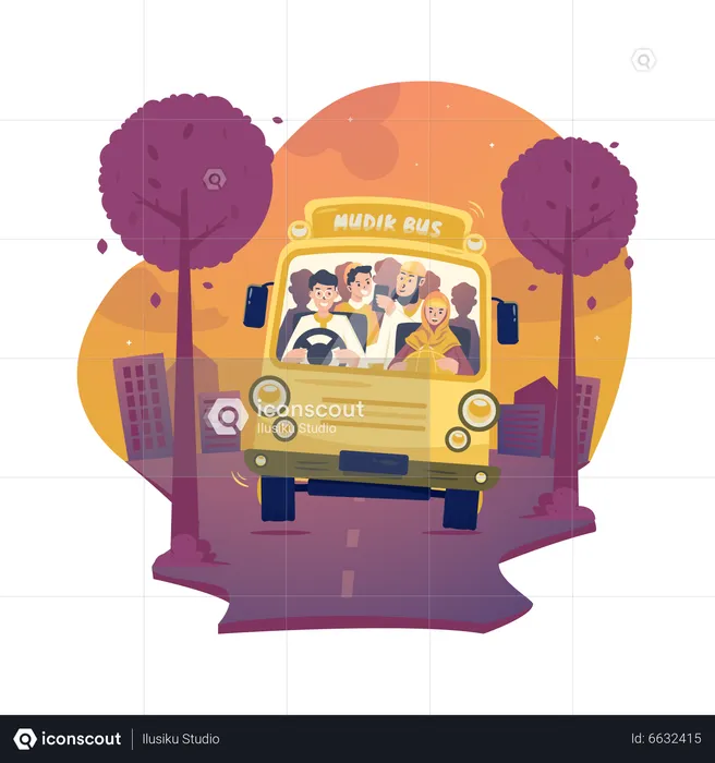 Mudik tradition by bus  Illustration