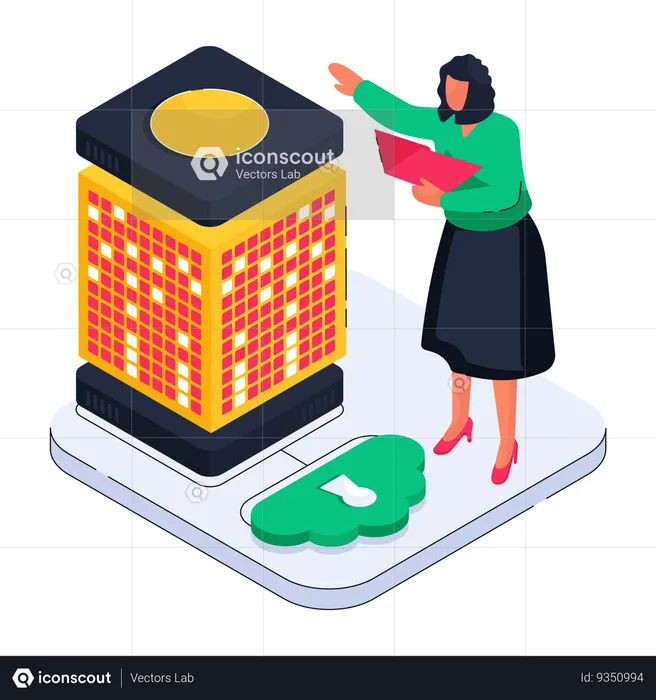 Mujer accediendo a la base de datos en la nube  Ilustración