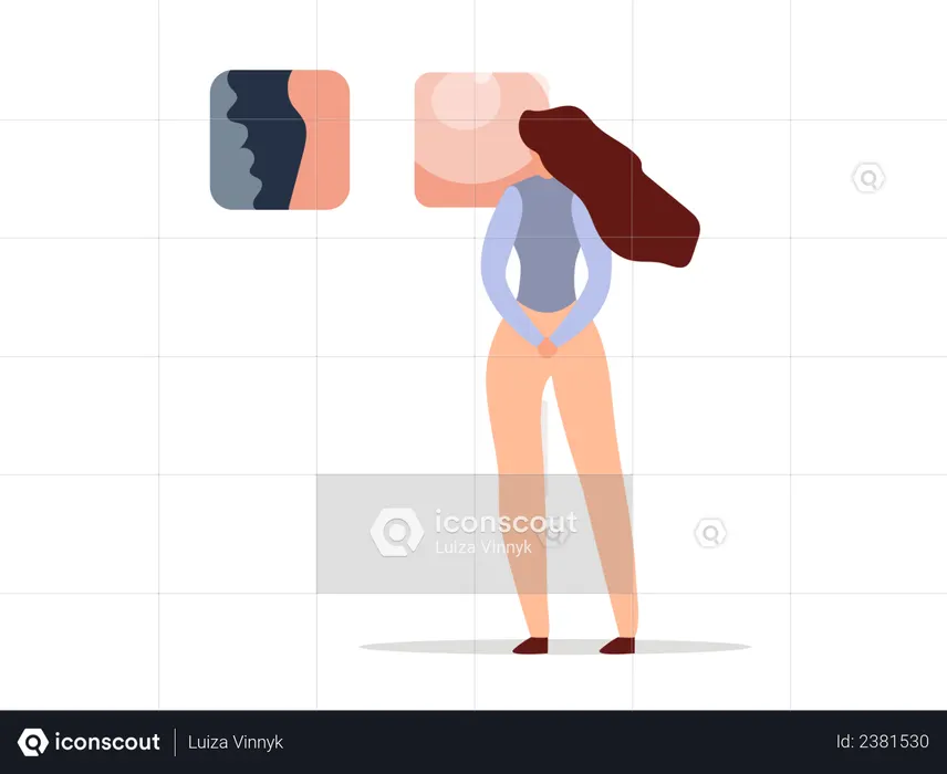 Mujer admirando obras de arte  Ilustración