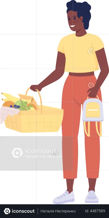 Adolescente femenina sosteniendo una cesta de picnic  Ilustración