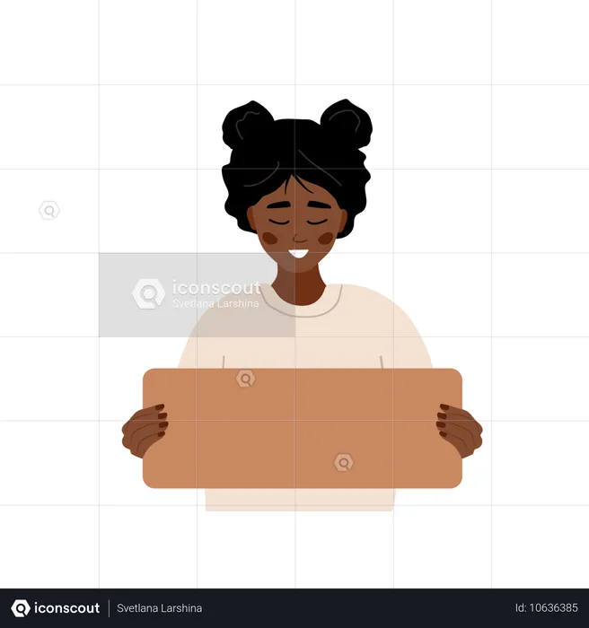 Mujer africana sosteniendo un cartel de cartón en blanco  Ilustración