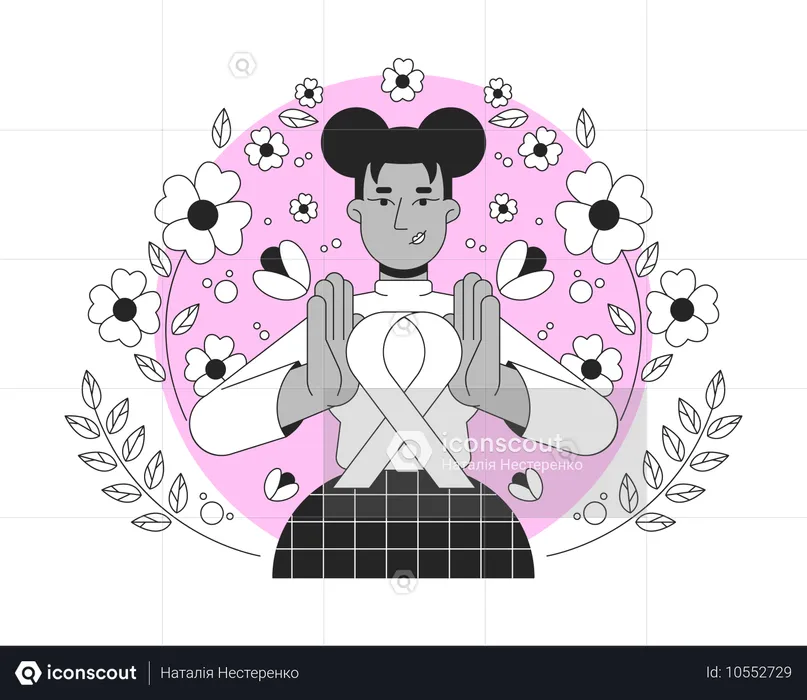 Mujer afroamericana promoviendo la concienciación sobre el cáncer de mama  Ilustración