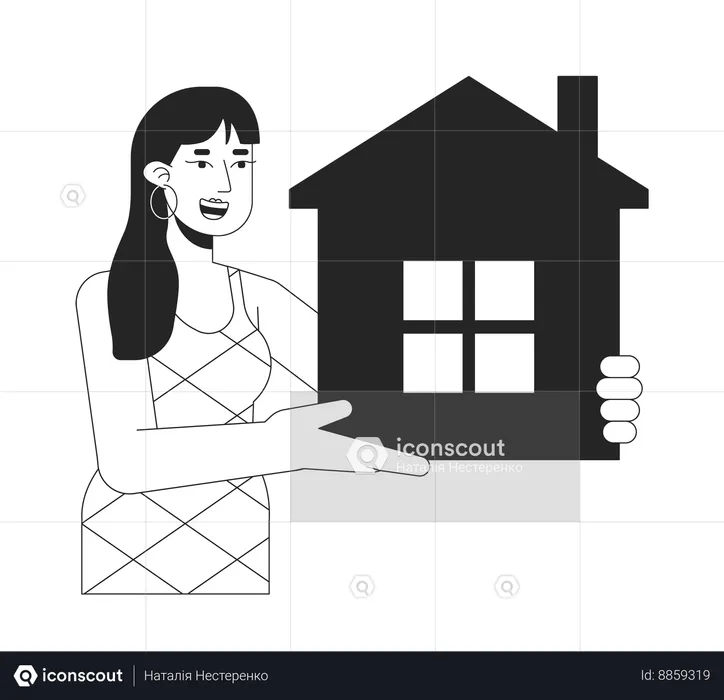 Mujer alegre sosteniendo apartamento  Illustration