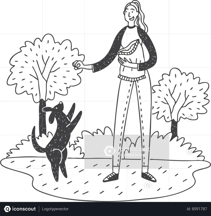 Mujer alimentando mascota  Ilustración