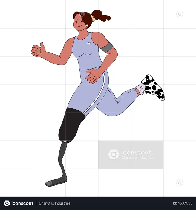 Mujer amputada corriendo en carrera  Ilustración