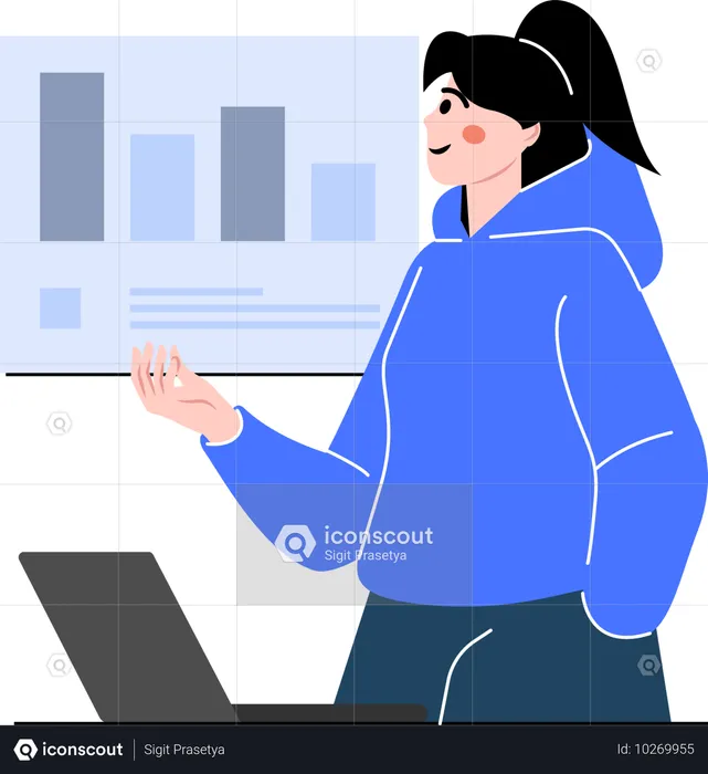 Mujer analizando datos de marketing  Ilustración