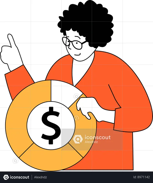 Mujer analizando datos financieros  Ilustración