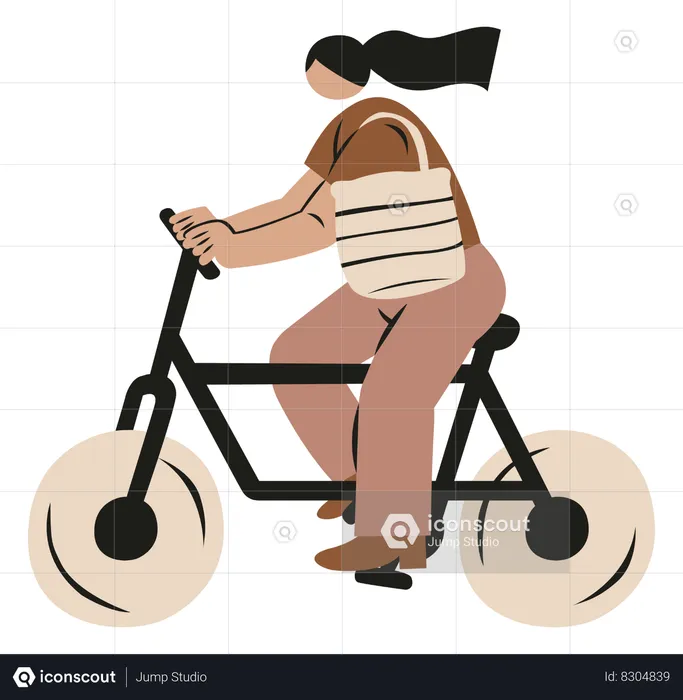 Mujer montando en bicicleta con bolsa ecológica  Ilustración