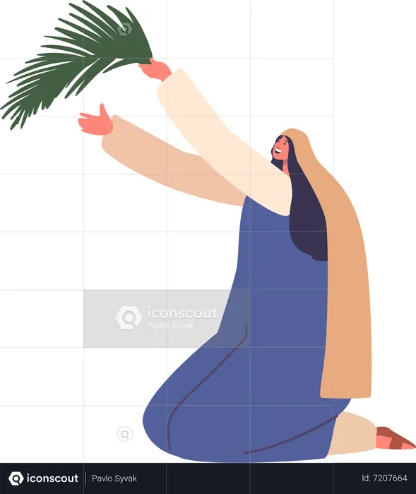 Mujer antigua sostiene hoja de palma  Ilustración