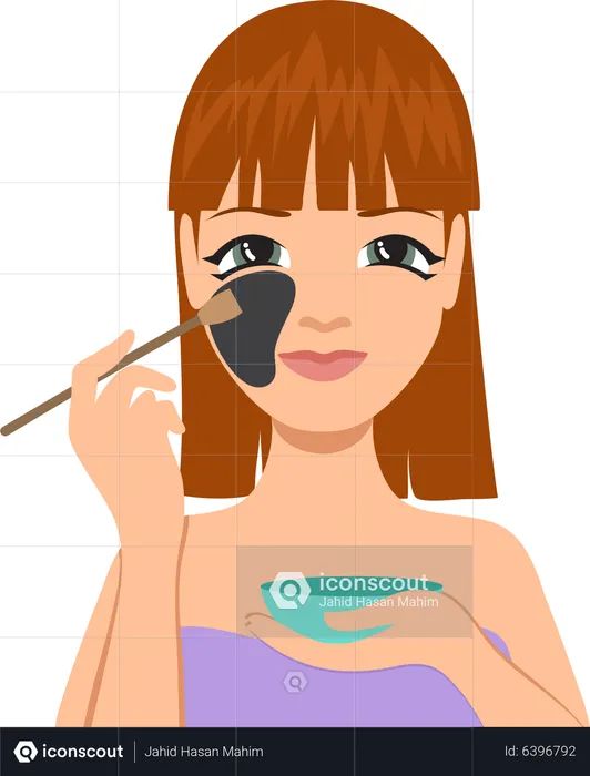 Mujer aplicando mascarilla facial con cepillo  Ilustración