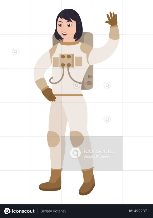 Mujer astronauta saludando  Ilustración