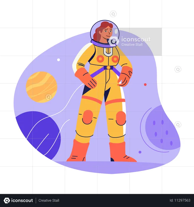 Mujer astronauta con traje  Ilustración