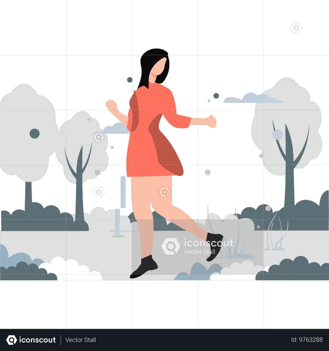 Mujer bailando felizmente en un clima hermoso  Ilustración