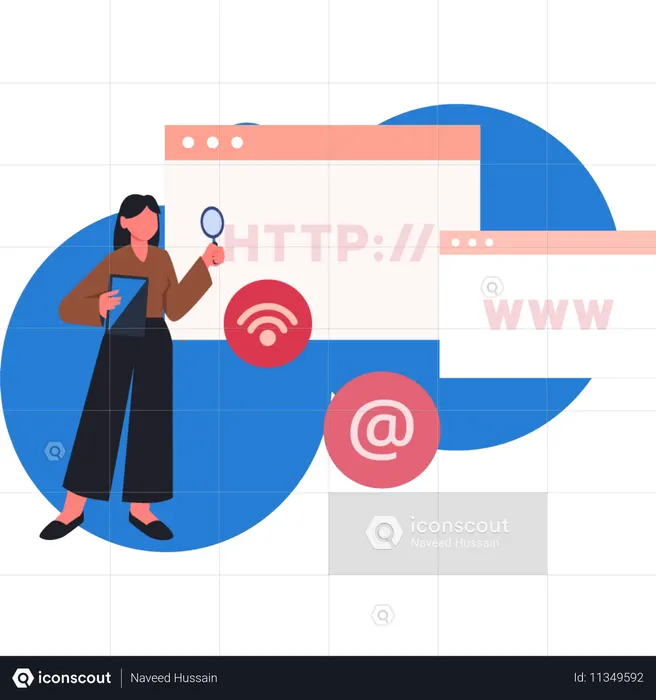 Mujer buscando un sitio web  Ilustración