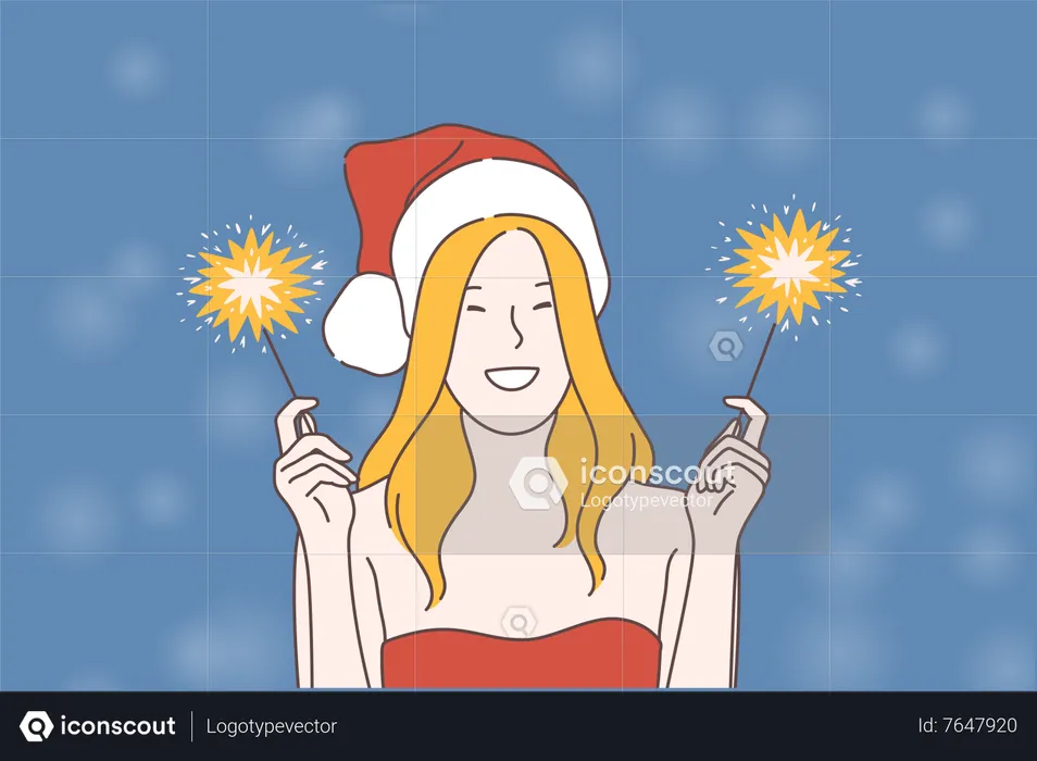 Mujer celebrar navidad  Ilustración