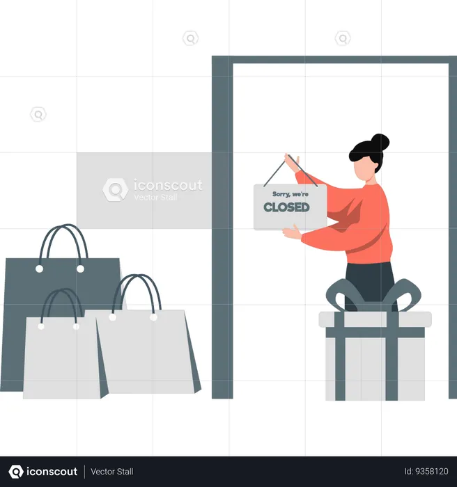 Mujer cerrando compras en línea  Ilustración