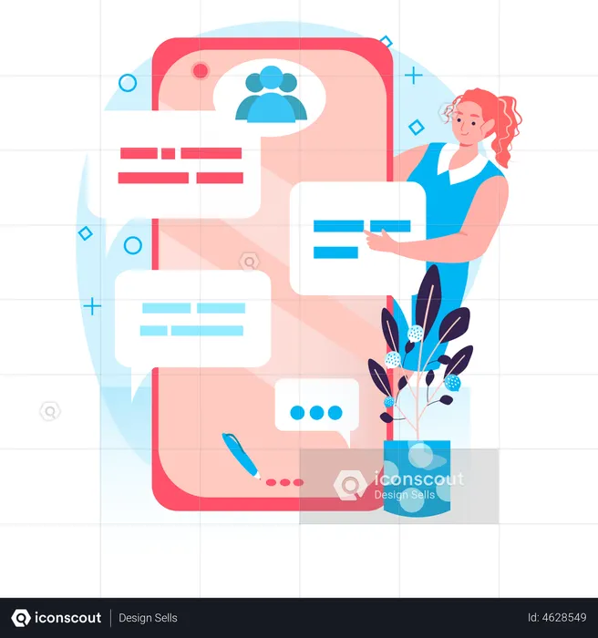 Mujer charlando en la aplicación de redes sociales  Ilustración