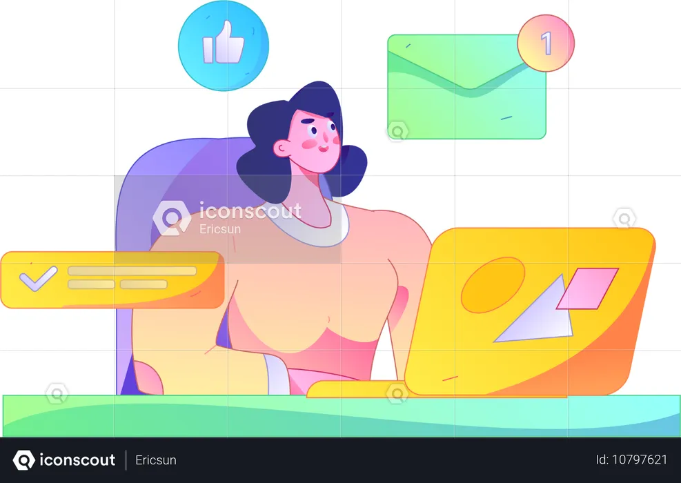 Mujer chateando en línea  Ilustración