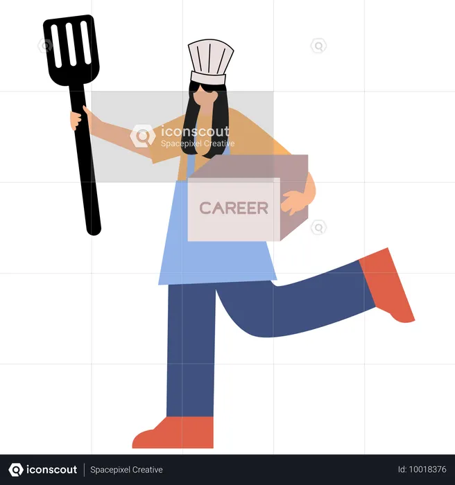 Chef mujer encuentra carrera en cocina  Ilustración