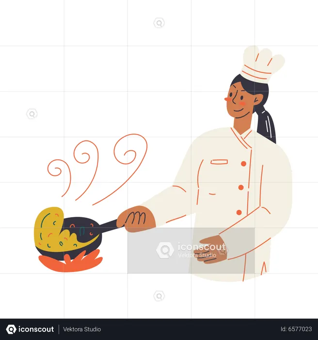 Mujer chef cocinando  Ilustración