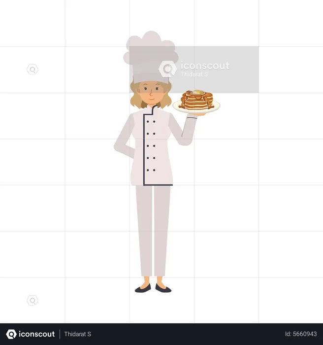 Mujer chef con nuevo plato  Ilustración