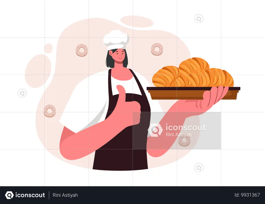 Chef femenina haciendo croissant  Ilustración