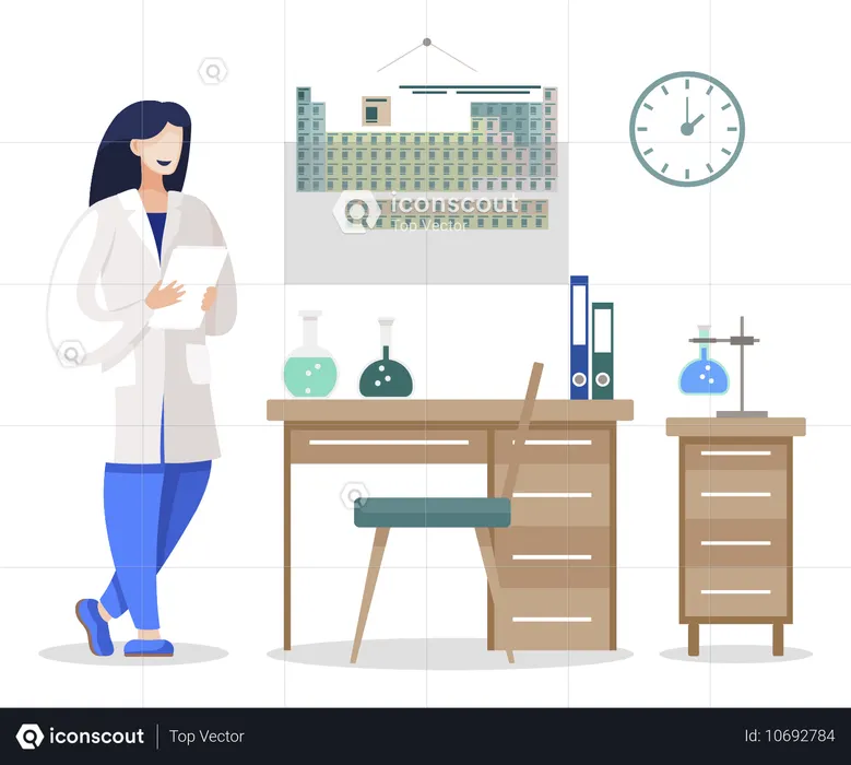 Mujer científica en el laboratorio  Ilustración