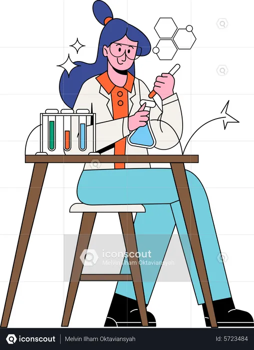 Mujer científica haciendo investigación  Ilustración