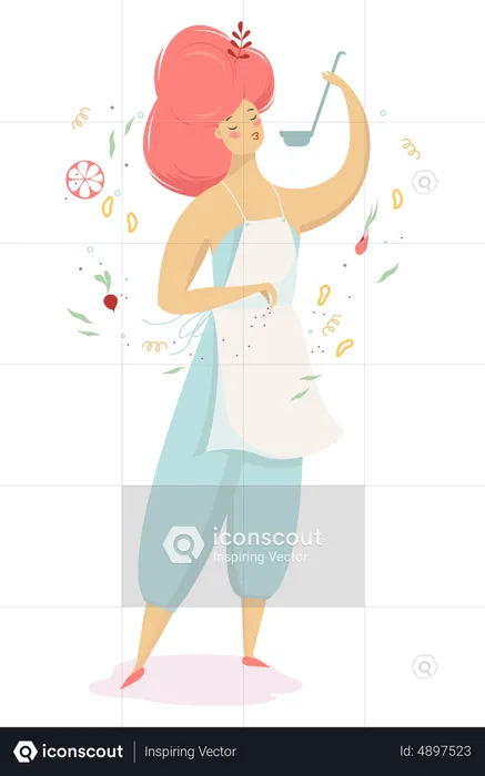 Mujer cocinando la cena  Ilustración