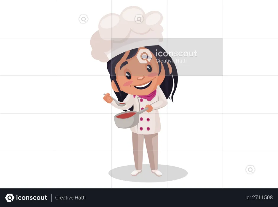 Cocinera haciendo sopa  Ilustración