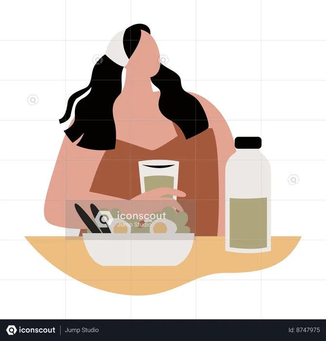 Mujer comiendo comida sana  Ilustración