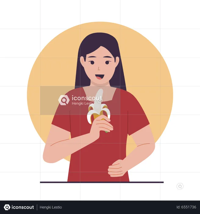 Mujer comiendo plátano  Ilustración