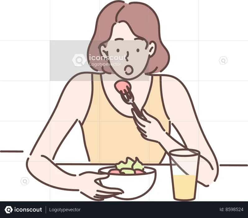 Mujer comiendo ensalada  Ilustración