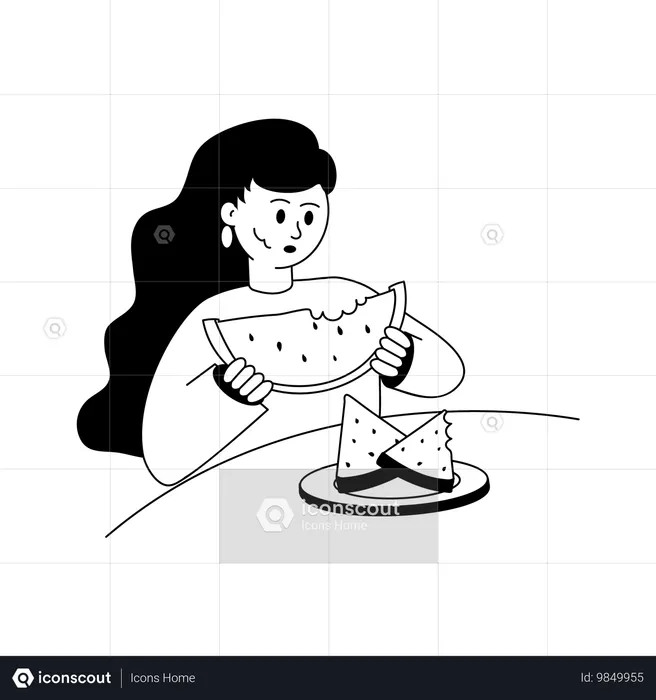 Mujer comiendo sandia  Ilustración