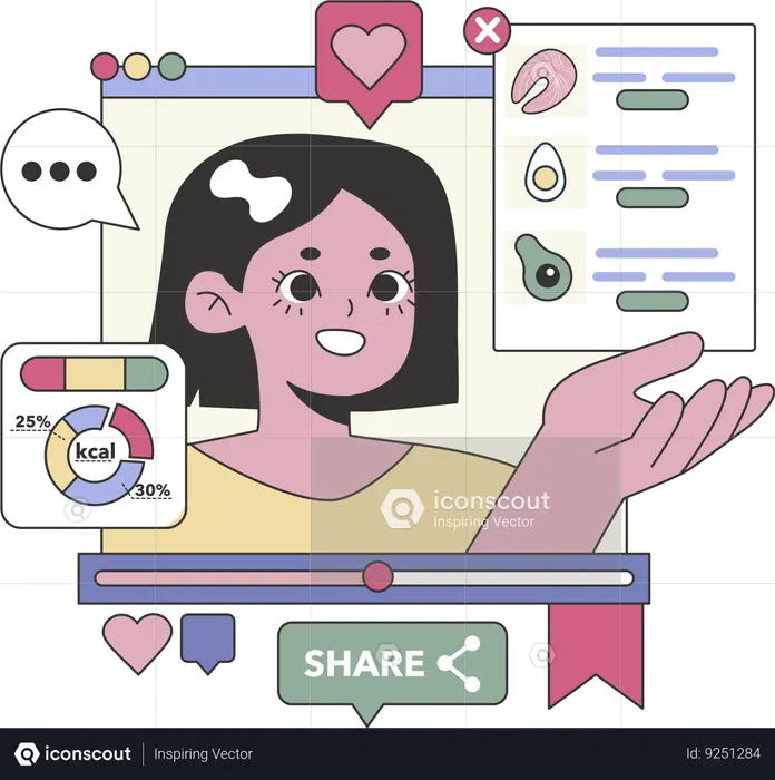 Mujer comparte su video en redes sociales  Ilustración