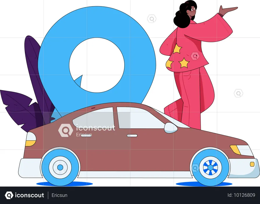 Mujer comparte ubicación de taxi  Ilustración