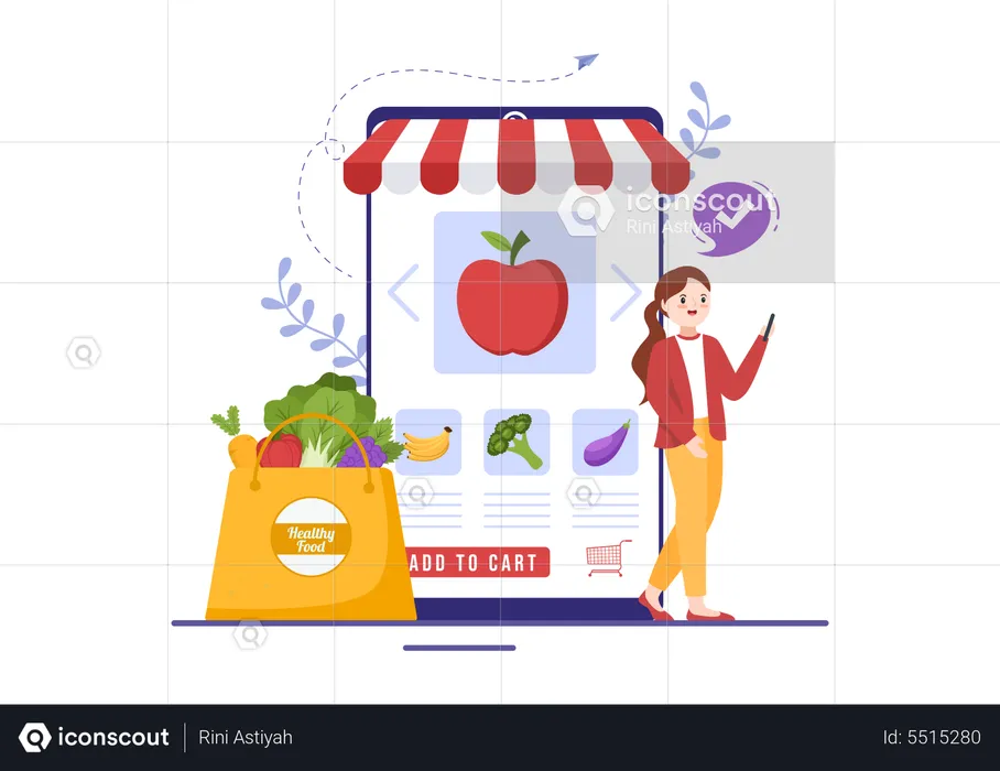 Mujer comprando comida saludable  Ilustración