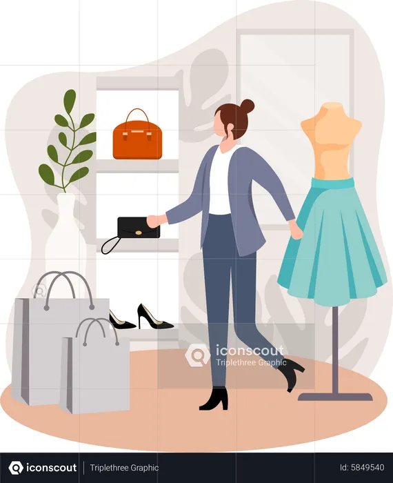Mujer comprando bolso  Ilustración