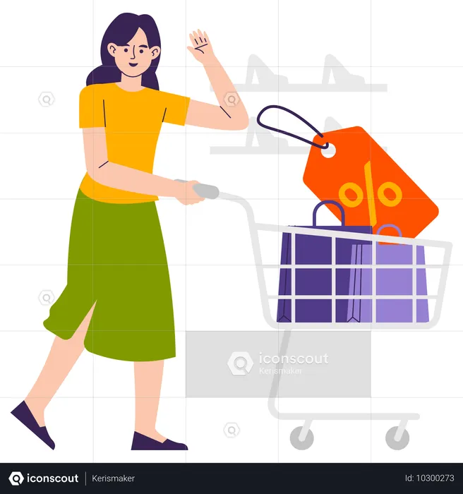 Mujer comprando producto al por mayor  Ilustración